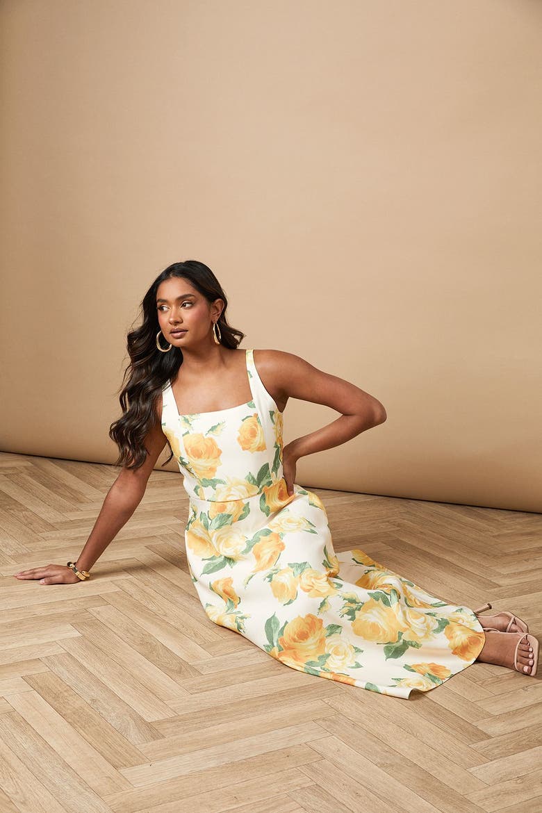 Floral Square Neck Maxi Dress, Alternate, color, Ivory