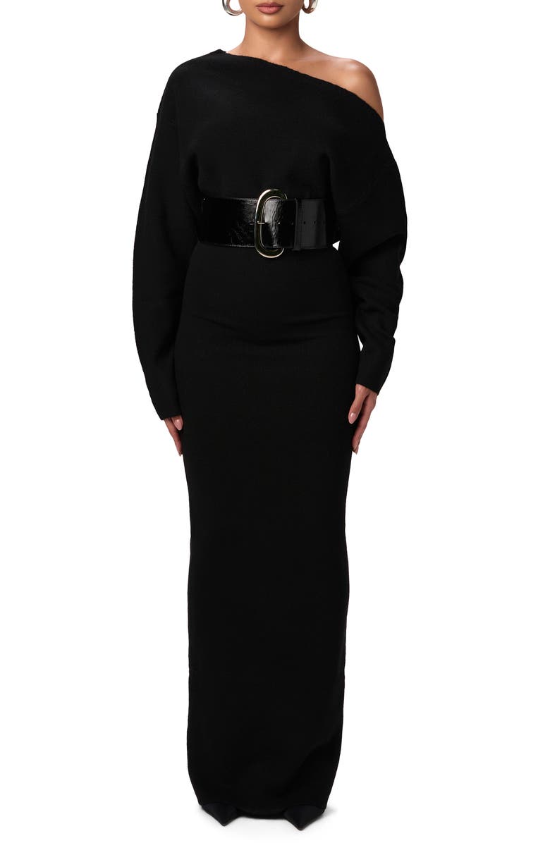 Naked Wardrobe One-Shoulder Long Sleeve Maxi Sweater Dress, Alternate, color,