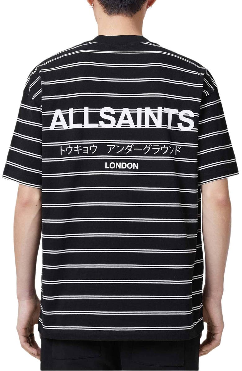 AllSaints Underground Stripe T-Shirt, Alternate, color, Jet Black / Chalk White