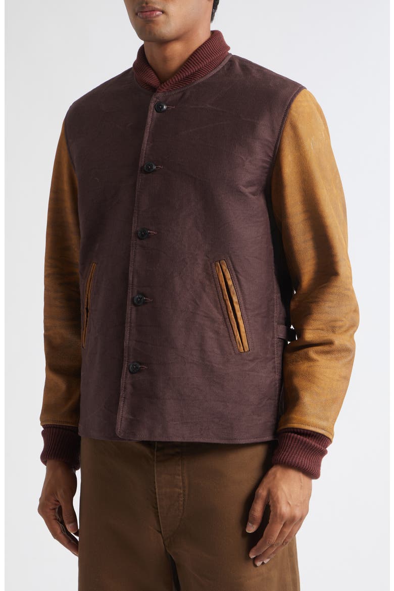Hendee Mixed Media Varsity Jacket, Alternate, color, VINTAGE BURGUNDY
