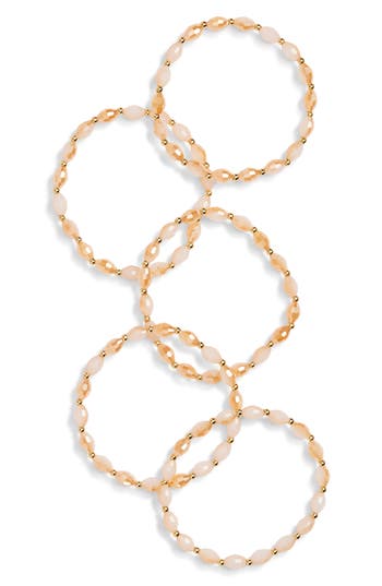 Tasha Set Of 5 Beaded Stretch Bracelets In Neutral