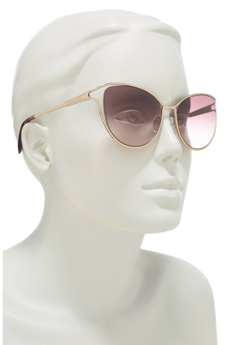 Alexander McQueen 58mm Cat Eye Sunglasses, Alternate, color, GOLD GOLD VIOLET/GDR