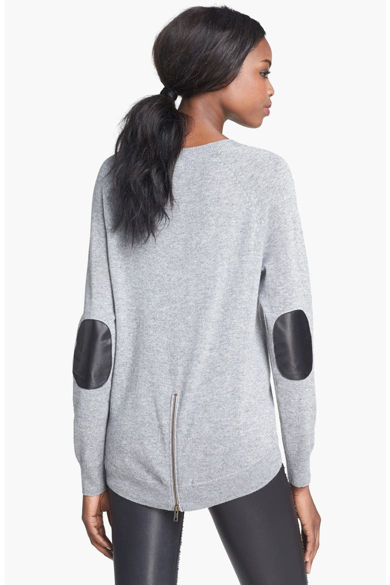 Elbow Patch Cashmere Sweater, Alternate, color, CEMENT/ BLACK