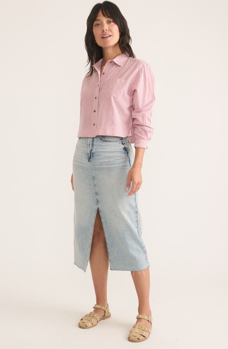 Marine Layer Mila Stripe Straight Hem Crop Button-Up Shirt, Alternate, color, 