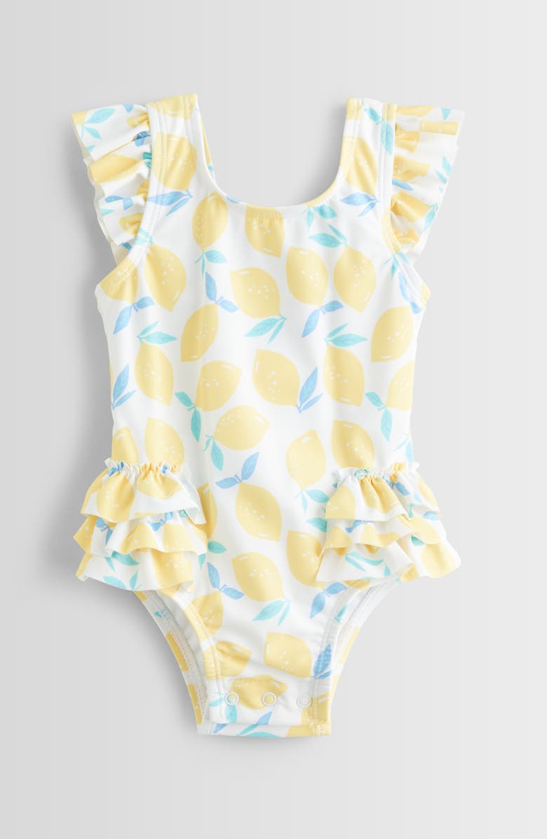 Tucker + Tate Ruffle One-Piece Swimsuit, Main, color, White- Yellow Lemon Toss