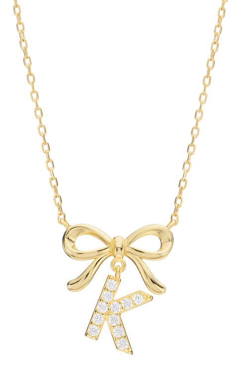 Cubic Zirconia Bow Initial Pendant Necklace