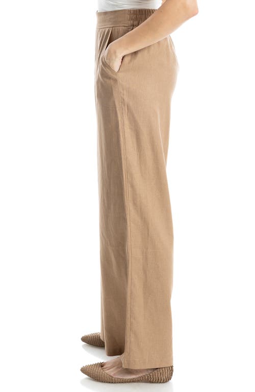 Max Studio Stripe High Waist Linen & Cotton Pants In Brown