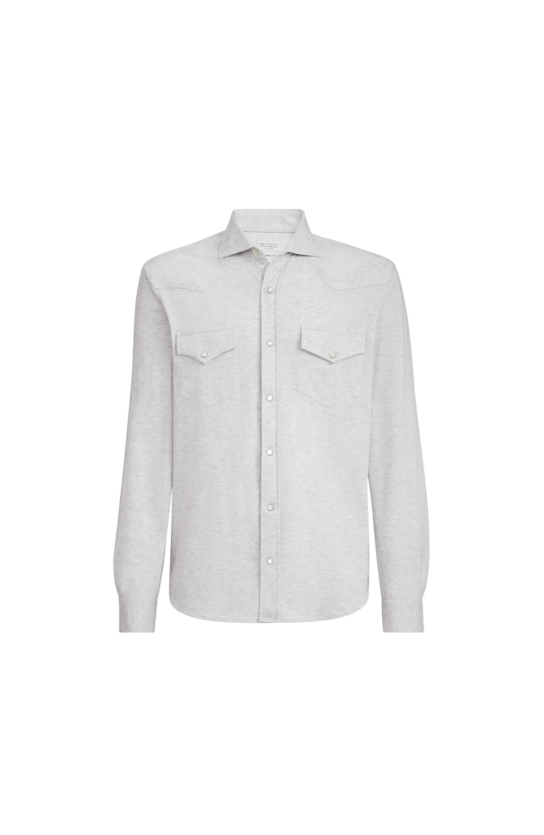 Brunello Cucinelli Easy-fit shirt with shoulder yoke, Alternate, color, Pebble