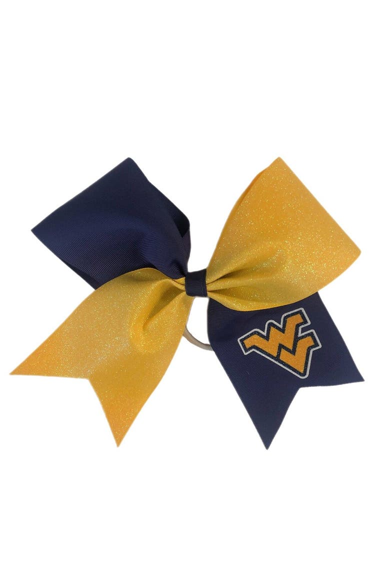 West Virginia Mountaineers Jumbo Glitter Bow with Ponytail Holder, Main, color, Navy