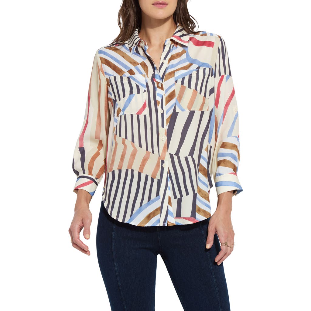 Lyssé Yesenia Roll Tab Utility Shirt In Stripe Art