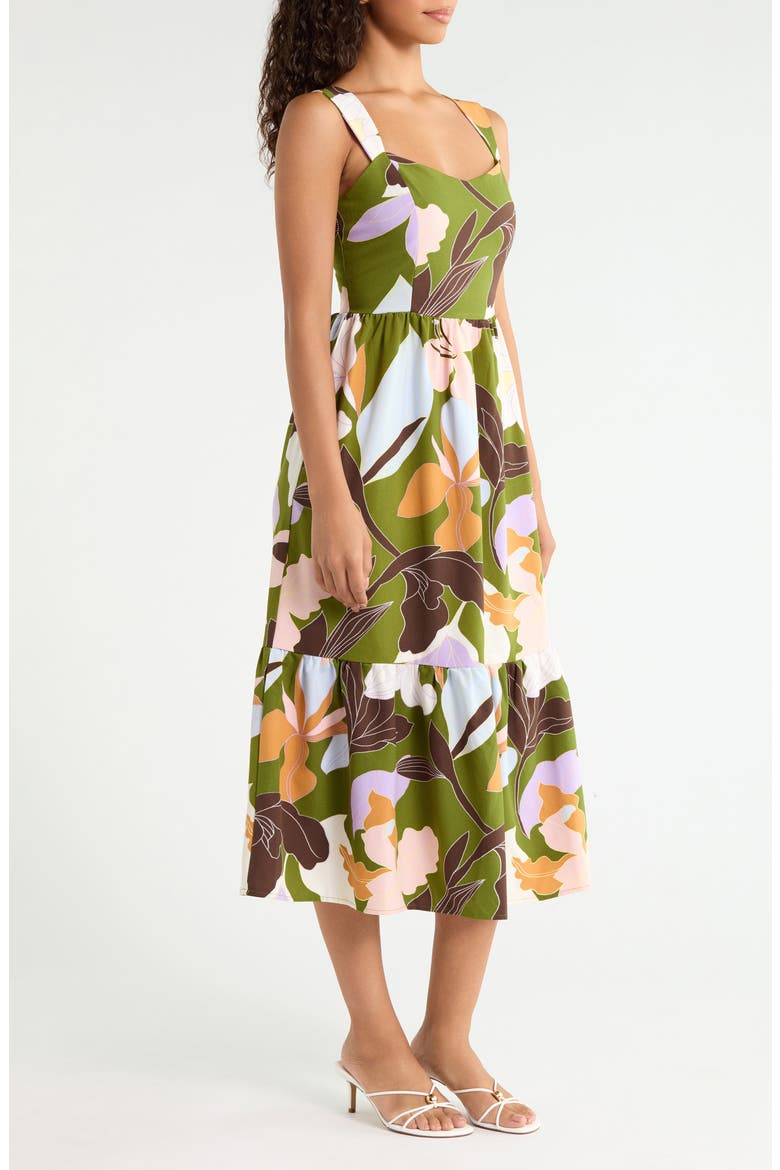 Silda Floral Smocked Back Panel Maxi Dress, Alternate, color, OLIVE MULTI