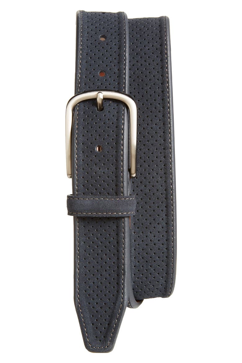 Perforated Suede Belt, Main, color, NAVY