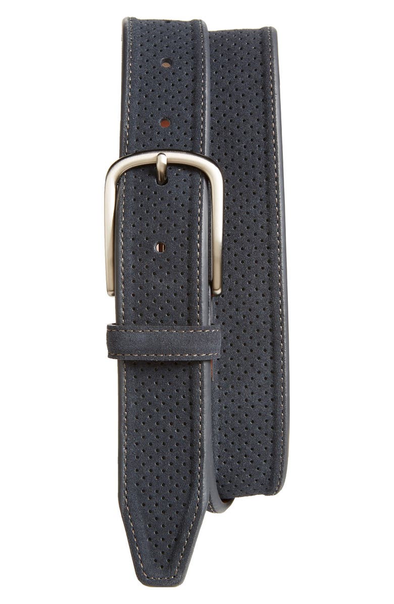 Johnston & Murphy Perforated Suede Belt, Main, color, Navy