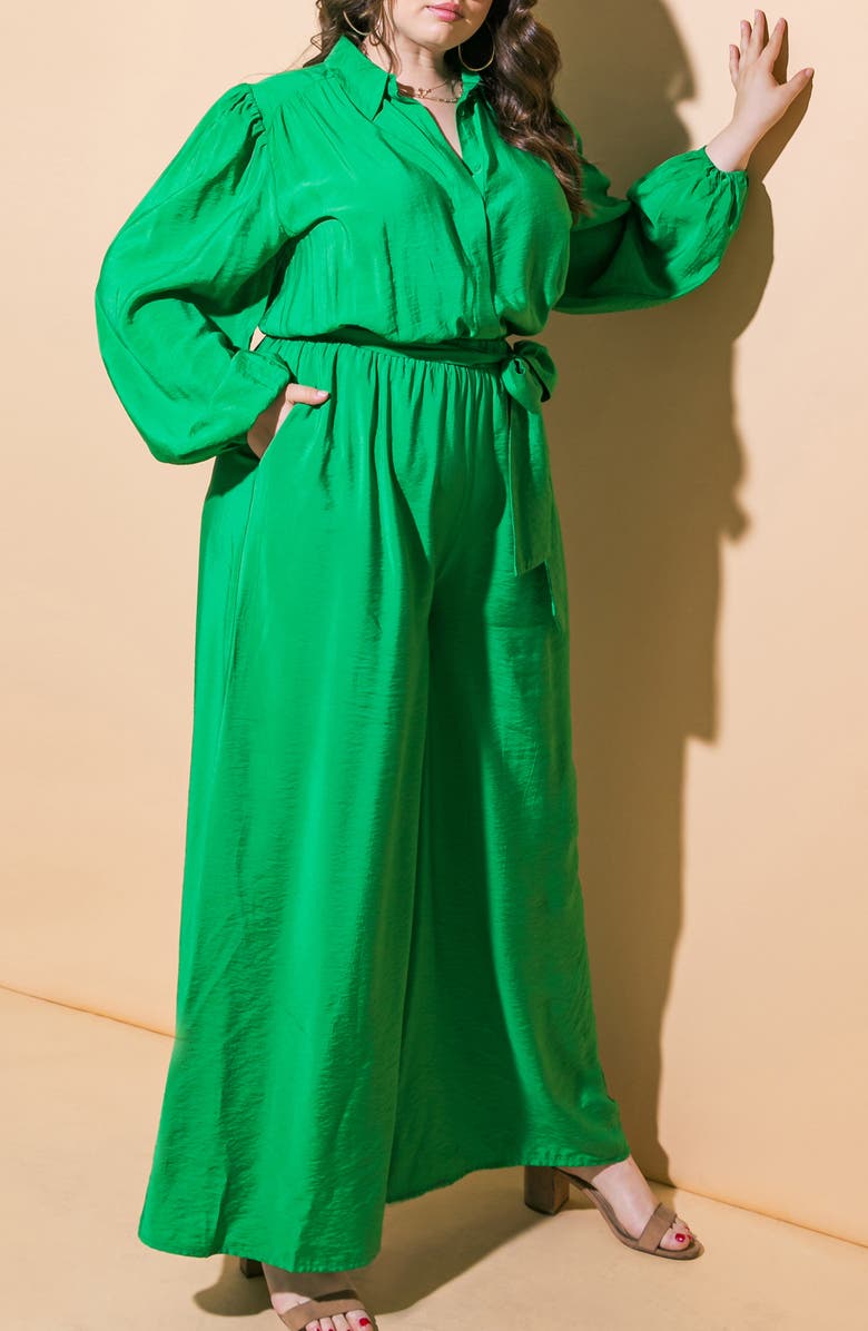 FLYING TOMATO Long Sleeve Solid Woven Jumpsuit, Alternate, color, Green