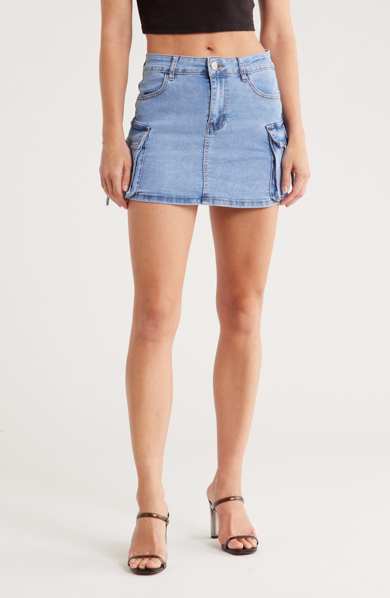 FLYING ANGEL D-Ring Cargo Pocket Denim Miniskirt, Main, color, Potassium Wash