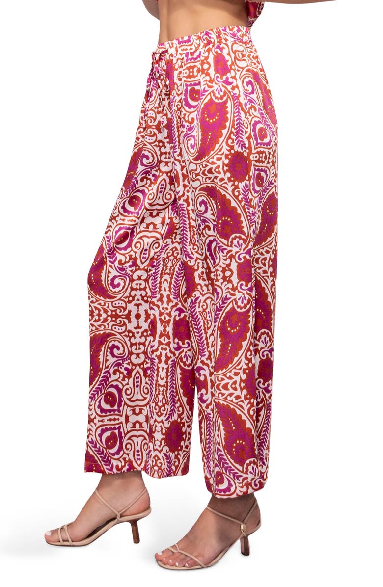 MELLODAY Satin Wide Leg Pants, Alternate, color, Ivory Red Paisley