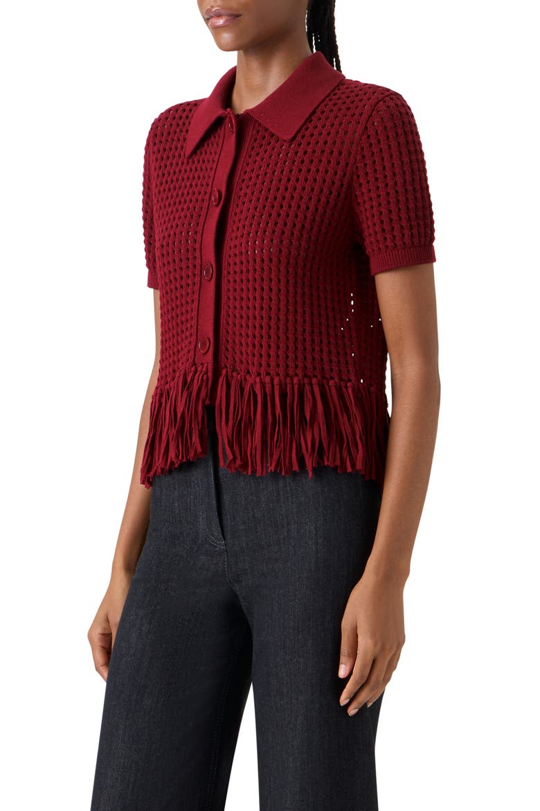 Chunky Fringe Cotton Mesh Sweater, Alternate, color, POMEGRANATE