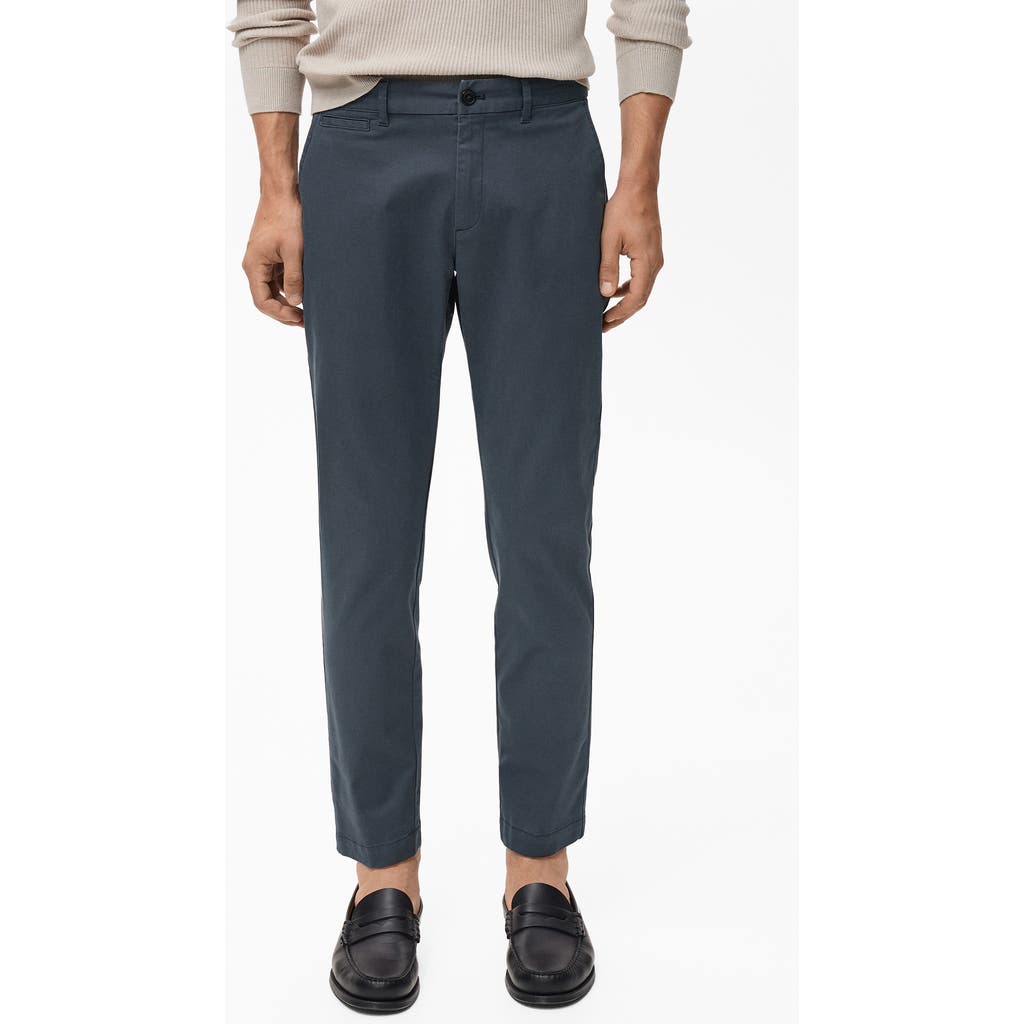 Mango Prato Crop Tapered Stretch Cotton Chinos In Blue