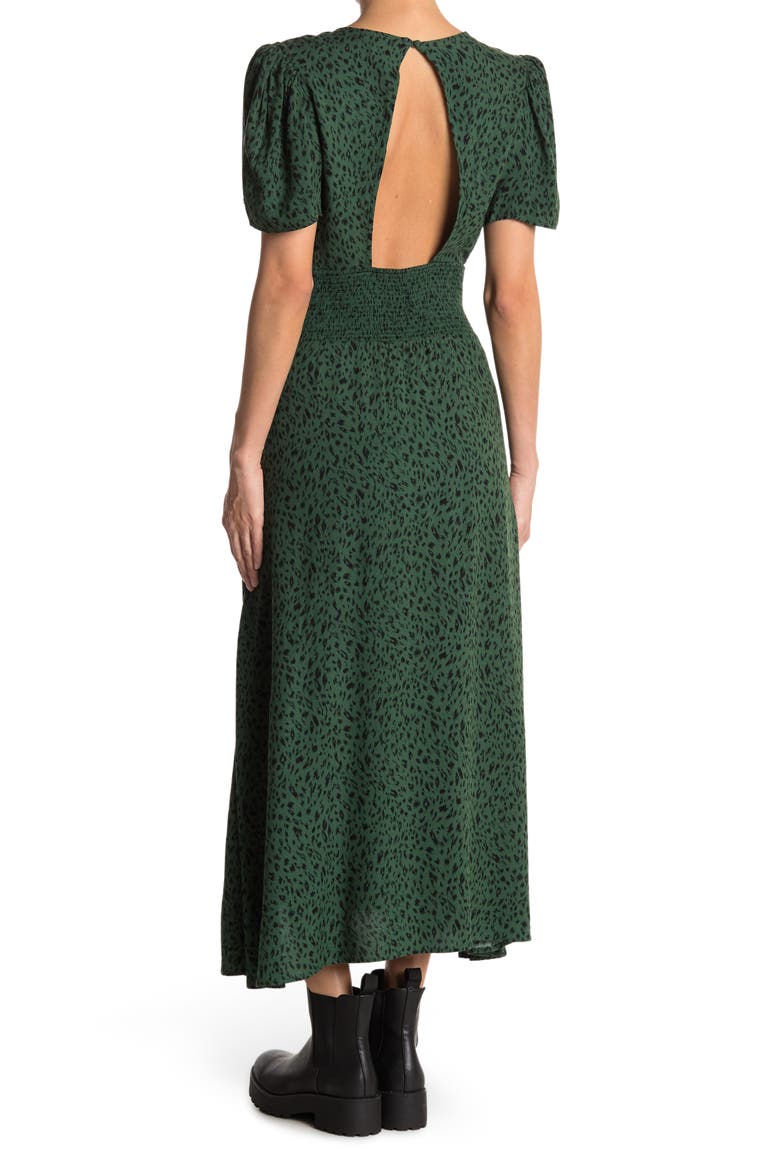 AFRM Jamie Print Open Back Short Sleeve Dress, Alternate, color, GREEN ANIMAL