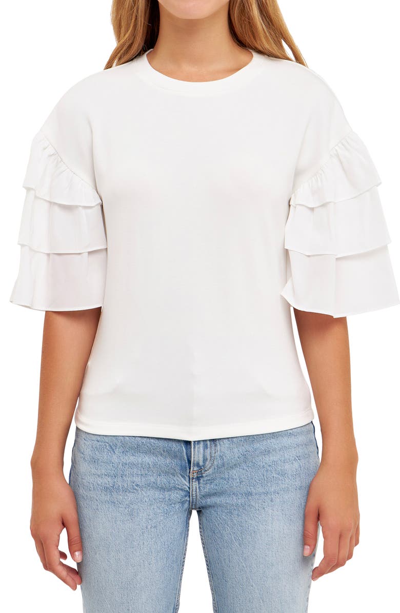 English Factory Layered Ruffle Sleeve Top, Alternate, color,