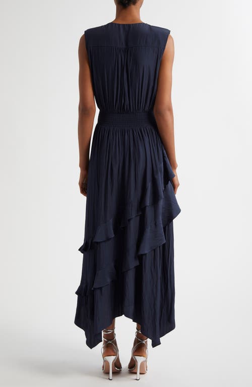 Ramy Brook Hadlee Ruffle Detail Sleeveless Dress In Spring Navy