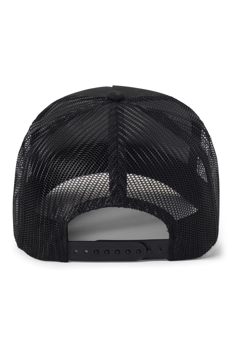 Hubal Netplus® Embroidered Logo Patch Snapback Trucker Hat, Alternate, color, BLACK/ BLACK