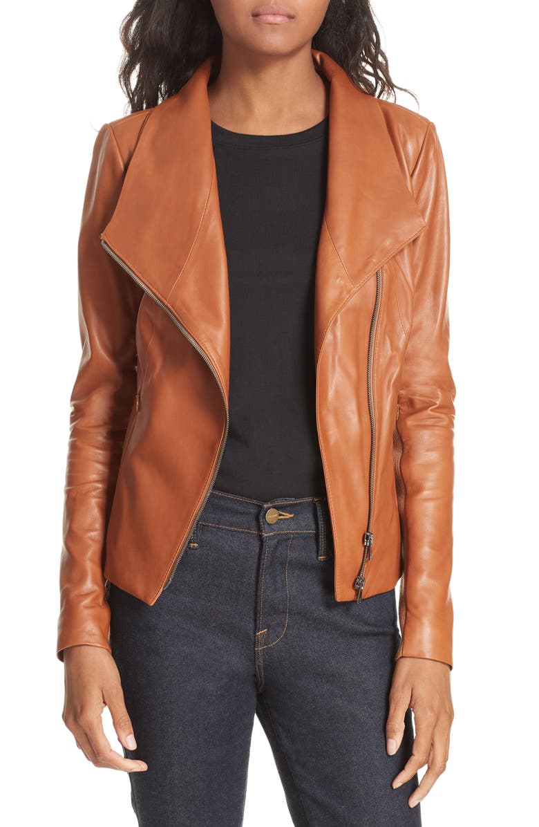 Nordstrom Signature Stand Collar Leather Jacket, Main, color, 