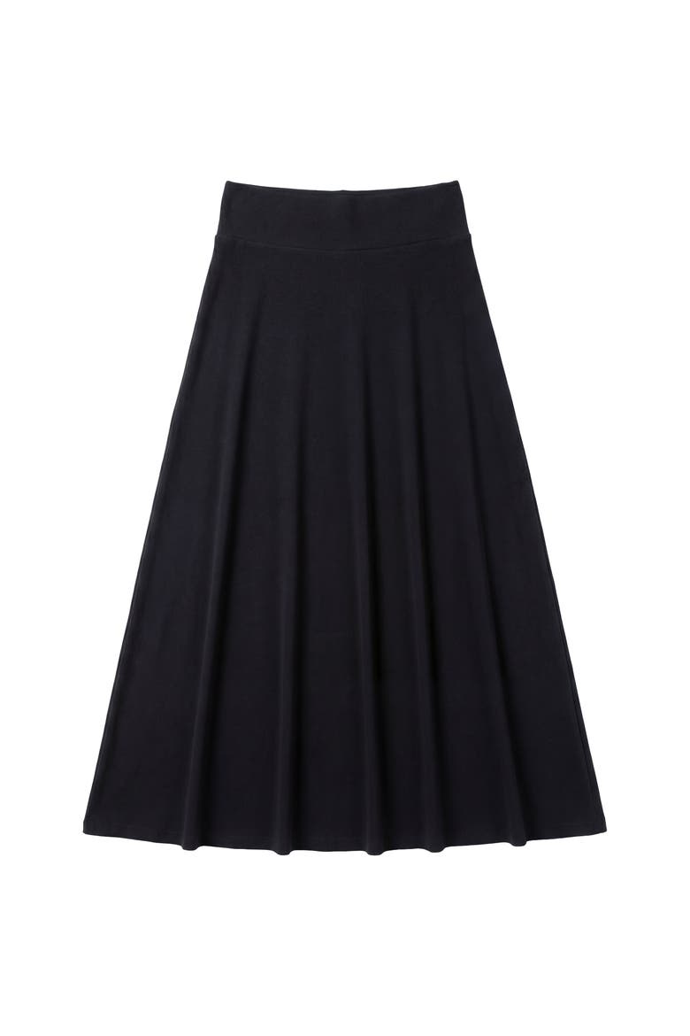 Flared Ribbed Waist Stretch Knit Long Skirt, Main, color, Black