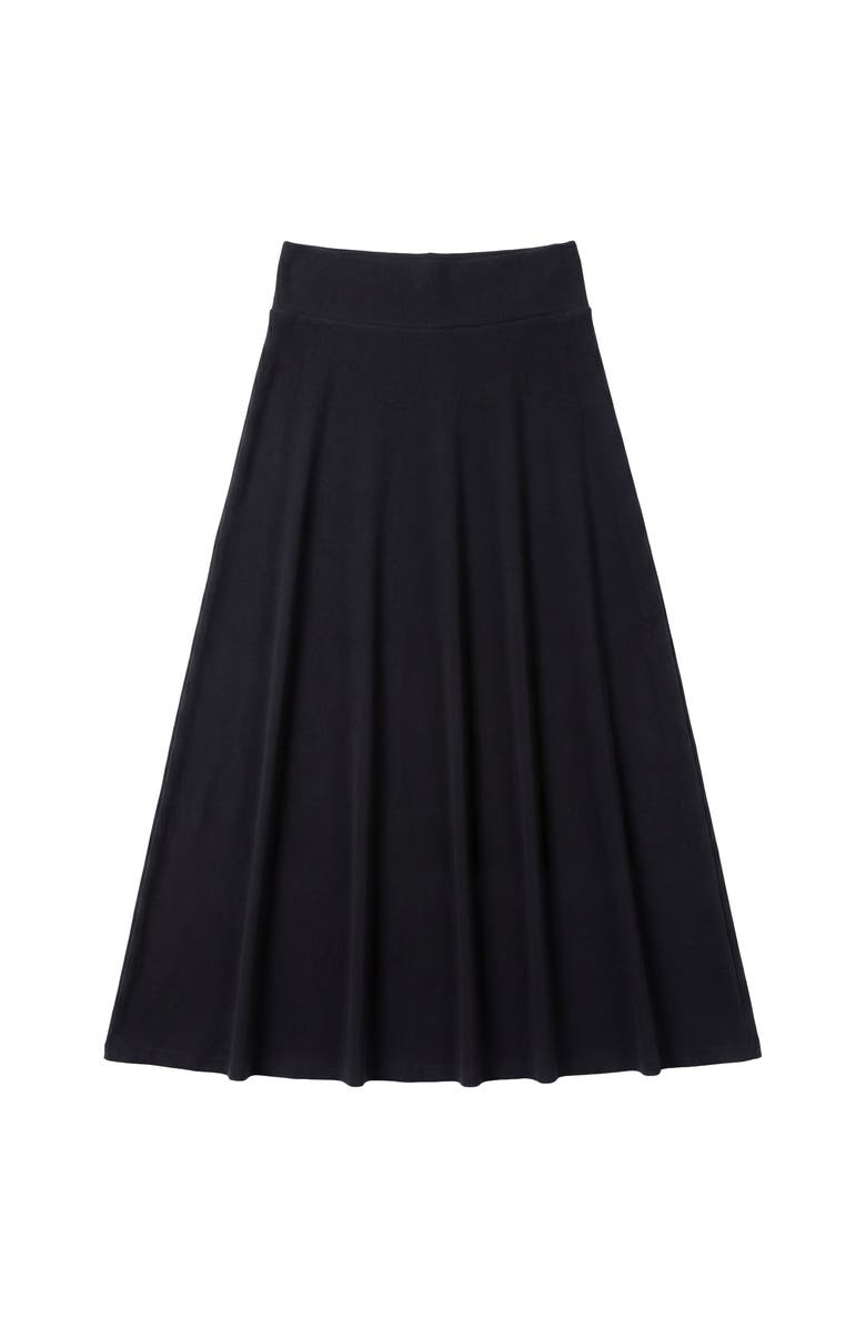 Monte Carlo Flared Ribbed Waist Stretch Knit Long Skirt, Main, color, Black