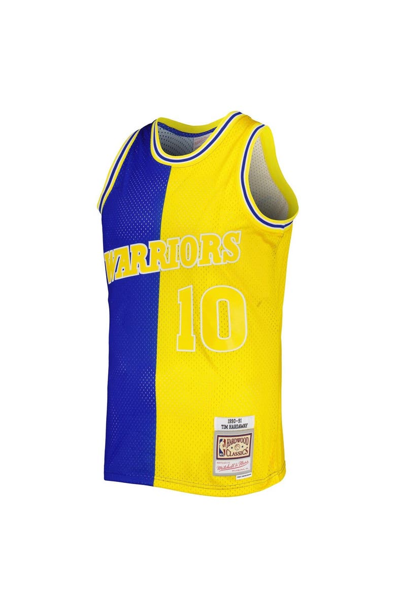 Mitchell & Ness Men's Mitchell & Ness Tim Hardaway Royal/Gold Golden State Warriors Hardwood Classics 1990/91 Split Swingman Jersey, Alternate, color, 