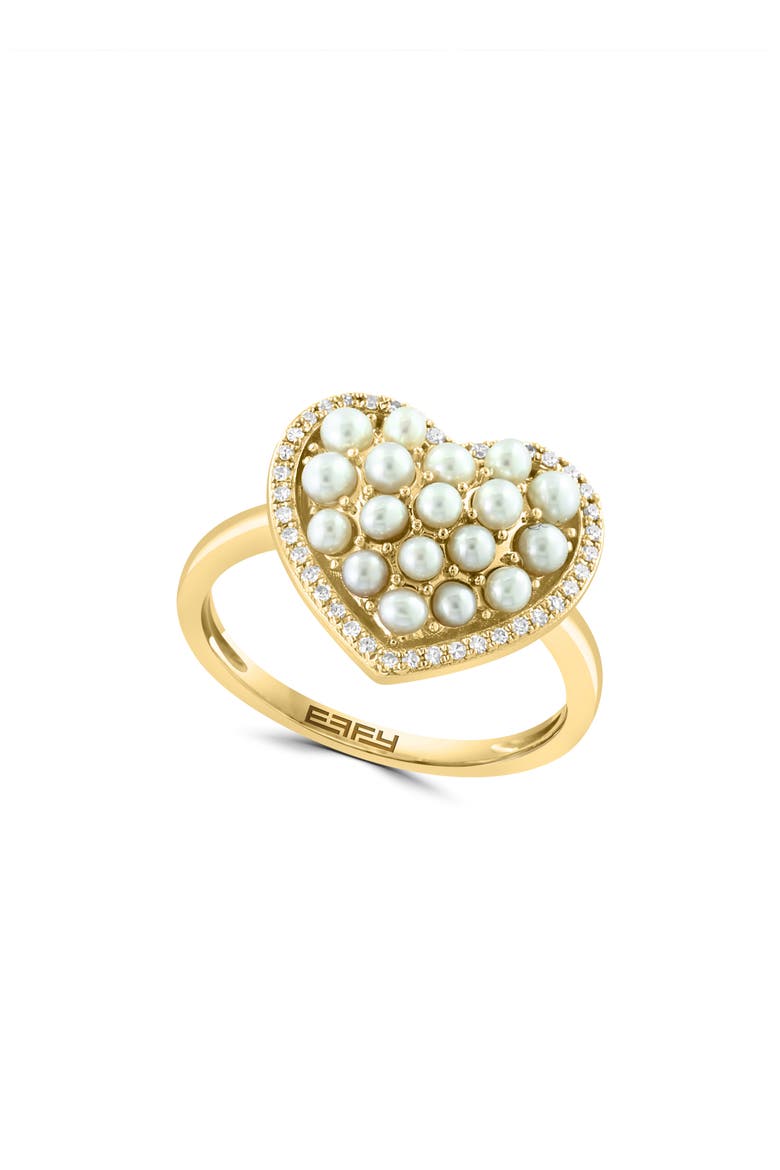 14K Gold Diamond & Freshwater Pearl Heart Ring - 0.12ct., Main, color, GOLD