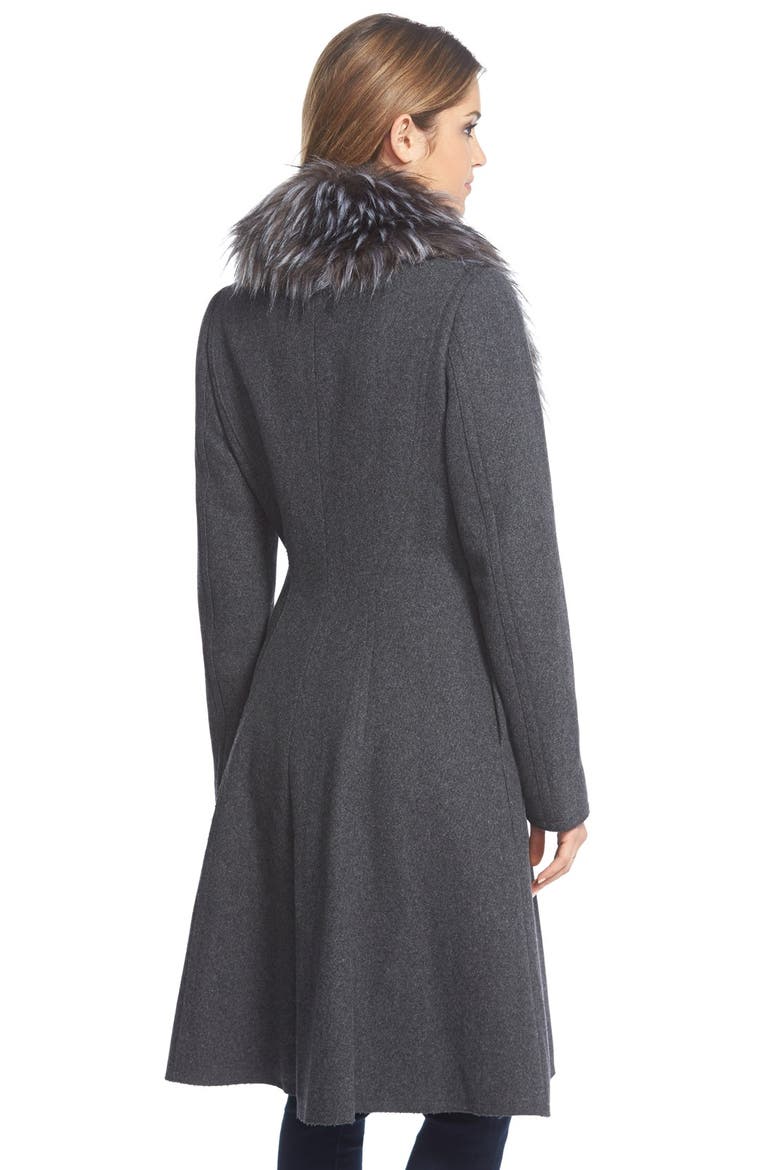 'Serena' Faux Fur Collar Wool Blend Fit & Flare Coat, Alternate, color, CHARCOAL