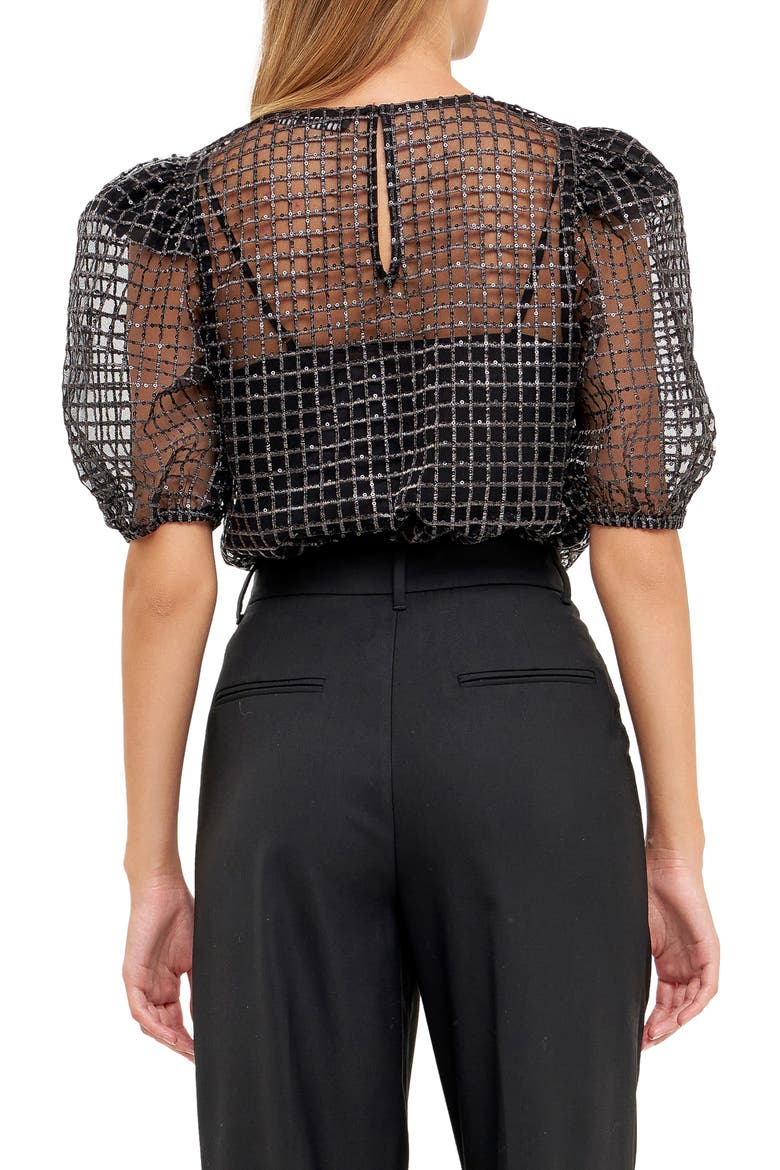 Sequin Grid Mesh Top, Alternate, color, BLACK