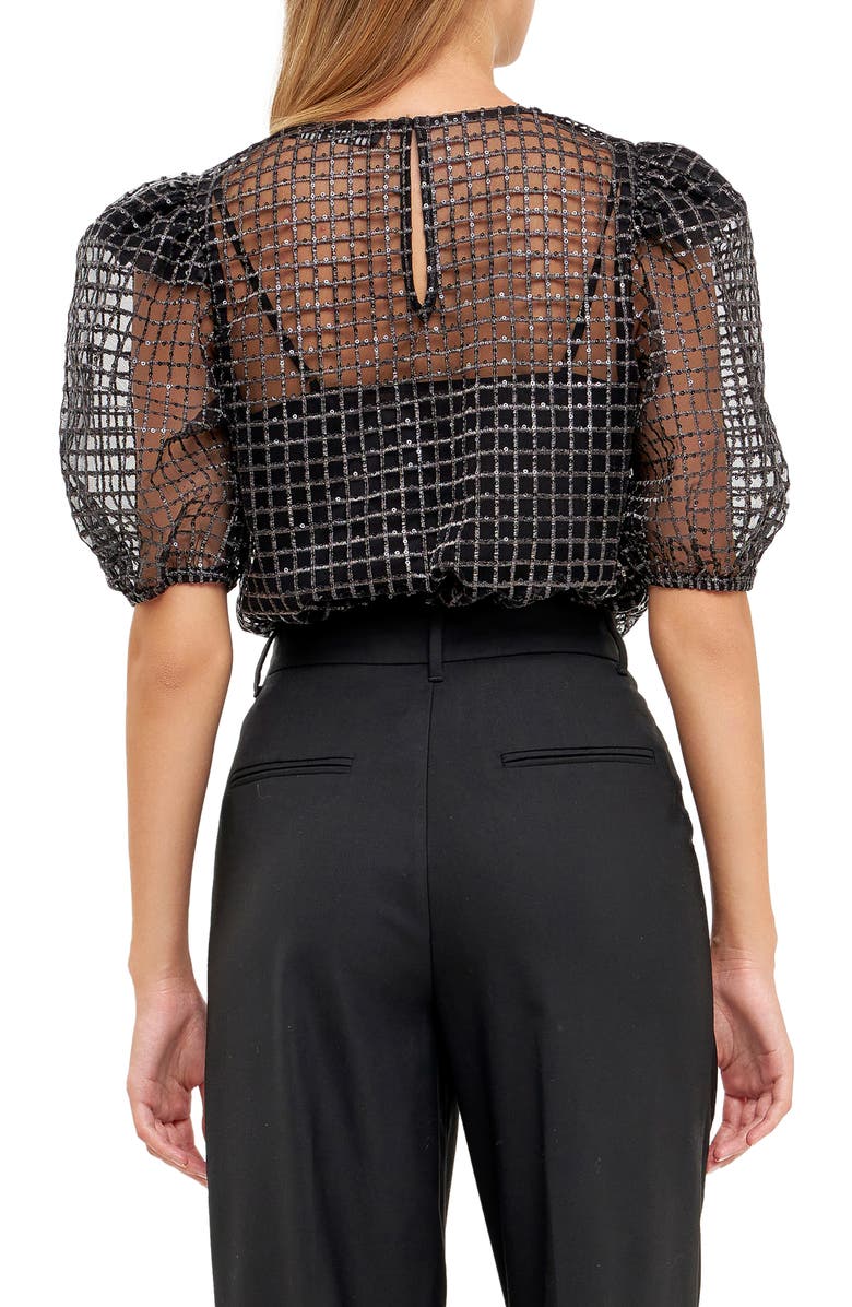 Endless Rose Sequin Grid Mesh Top, Alternate, color, Black
