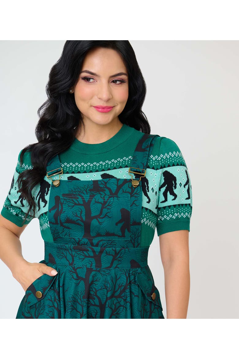 Brionne Pinafore Skirt, Alternate, color, Green Sassquatch Print