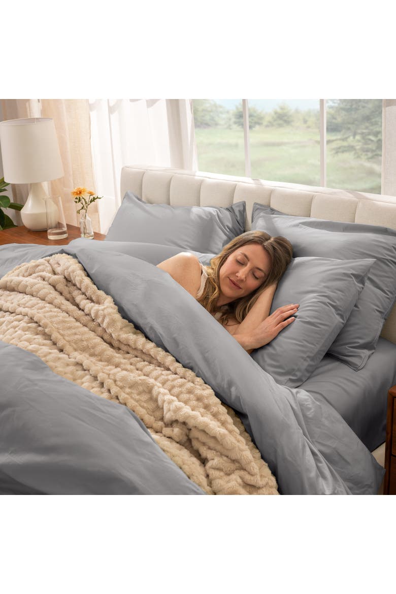 100% Organic Cotton Percale Duvet Cover and Sham Set, Alternate, color, Light Grey