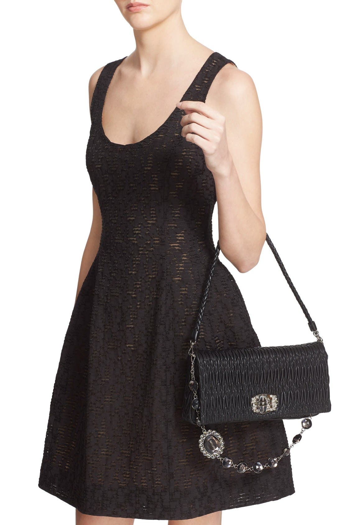 Miu Miu Medium Swarovski Crystal Chain Leather Shoulder Bag, Alternate, color, 