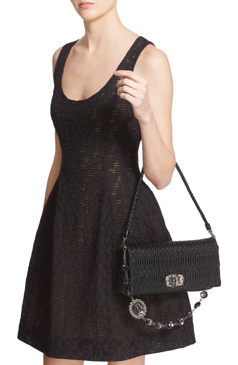 Miu Miu Medium Swarovski Crystal Chain Leather Shoulder Bag, Alternate, color,