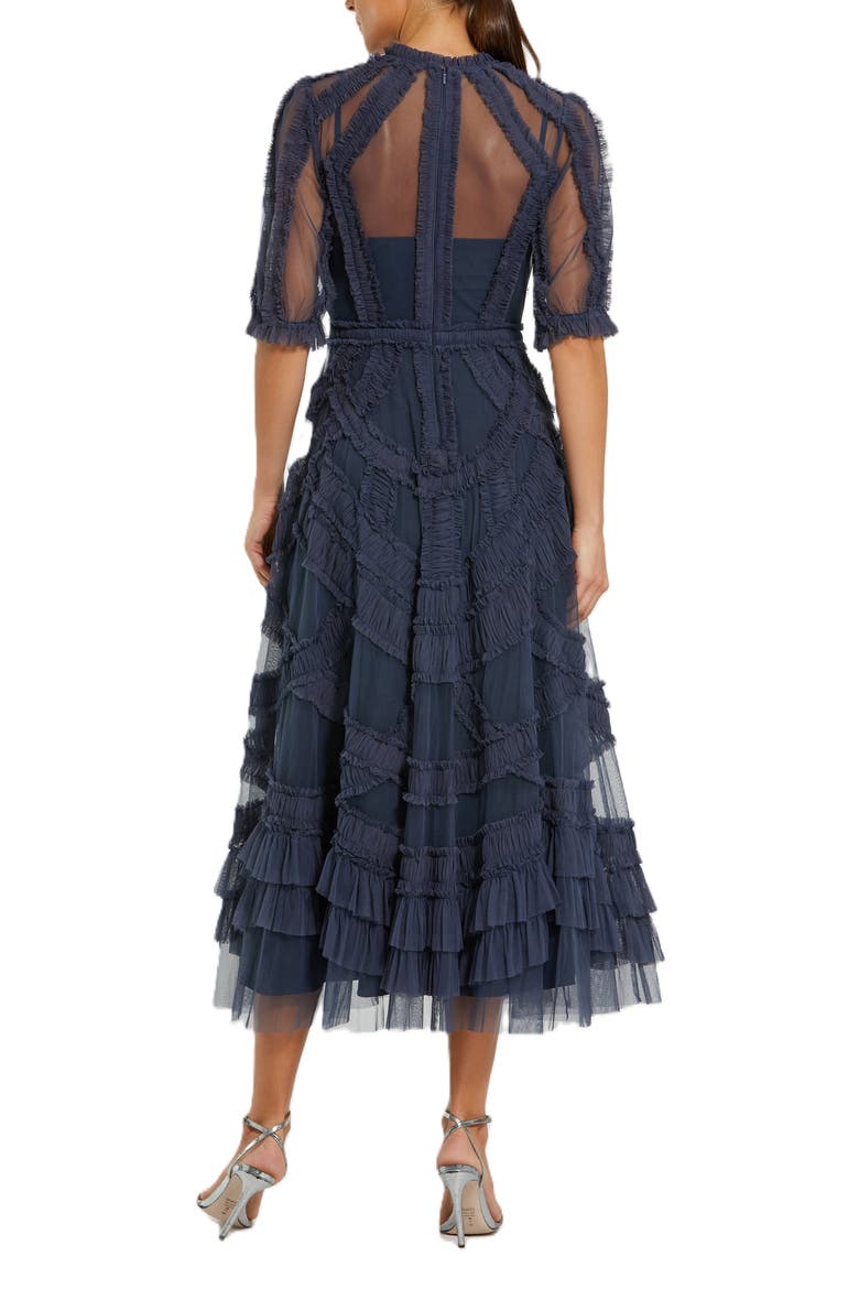 High Neck Puff Sleeve Ruffle Tiered Dress, Alternate, color, Midnight