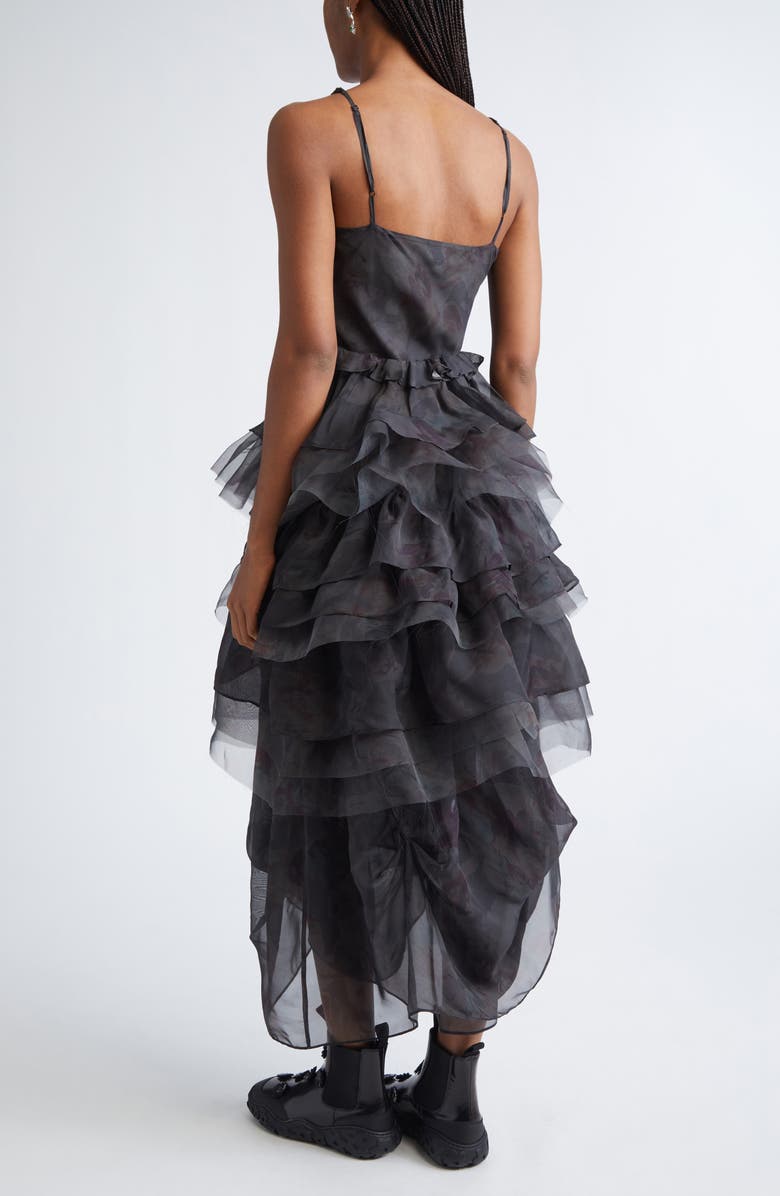 Collina Strada Geranium Watercolor Roses Ruffle Dress, Alternate, color, Black Watercolor Roses