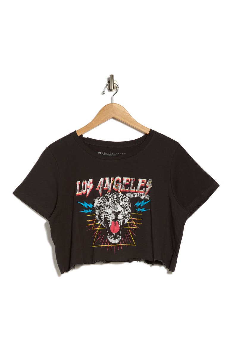 Los Angeles Tiger Crop Graphic T-Shirt, Alternate, color, BLACK