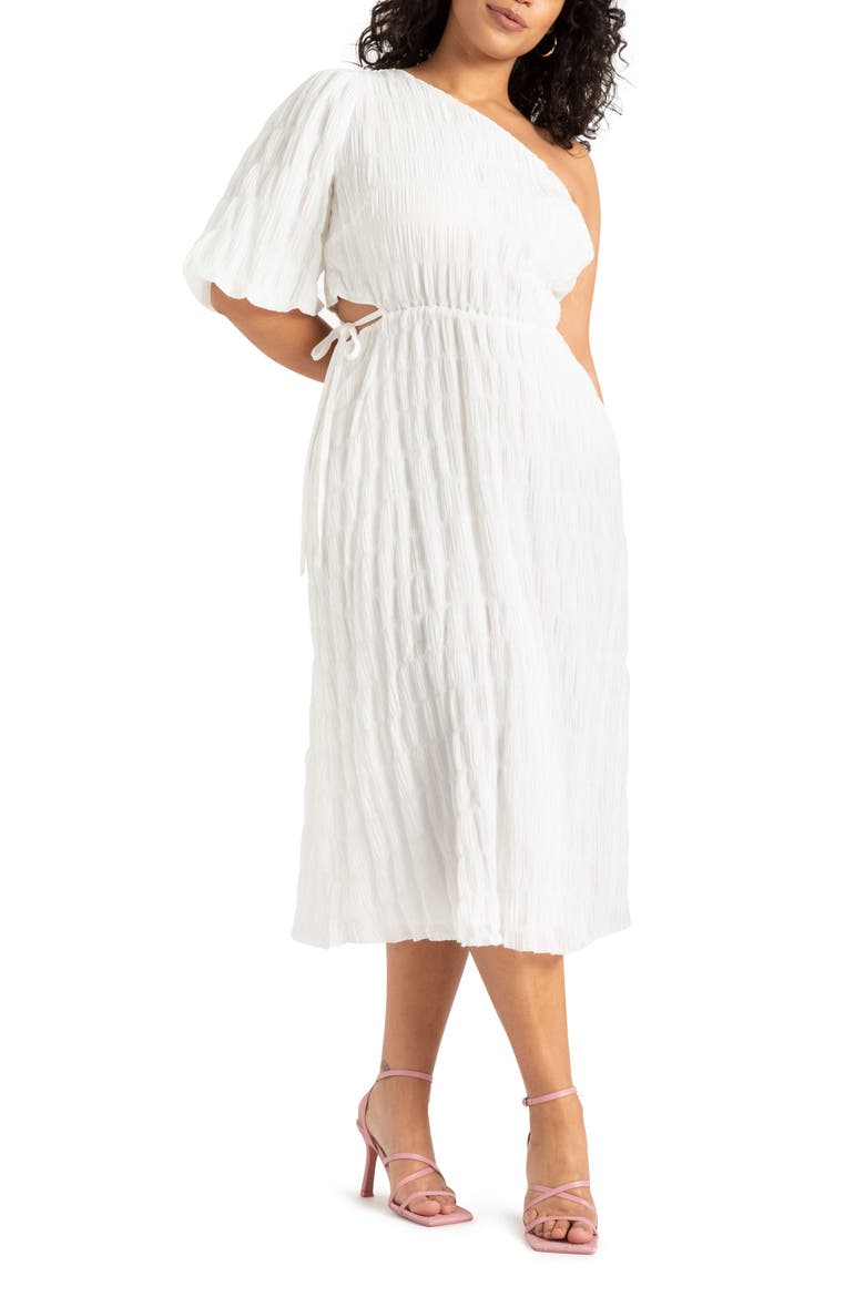 One-Shoulder Side Cutout Dress, Main, color, TRUE WHITE