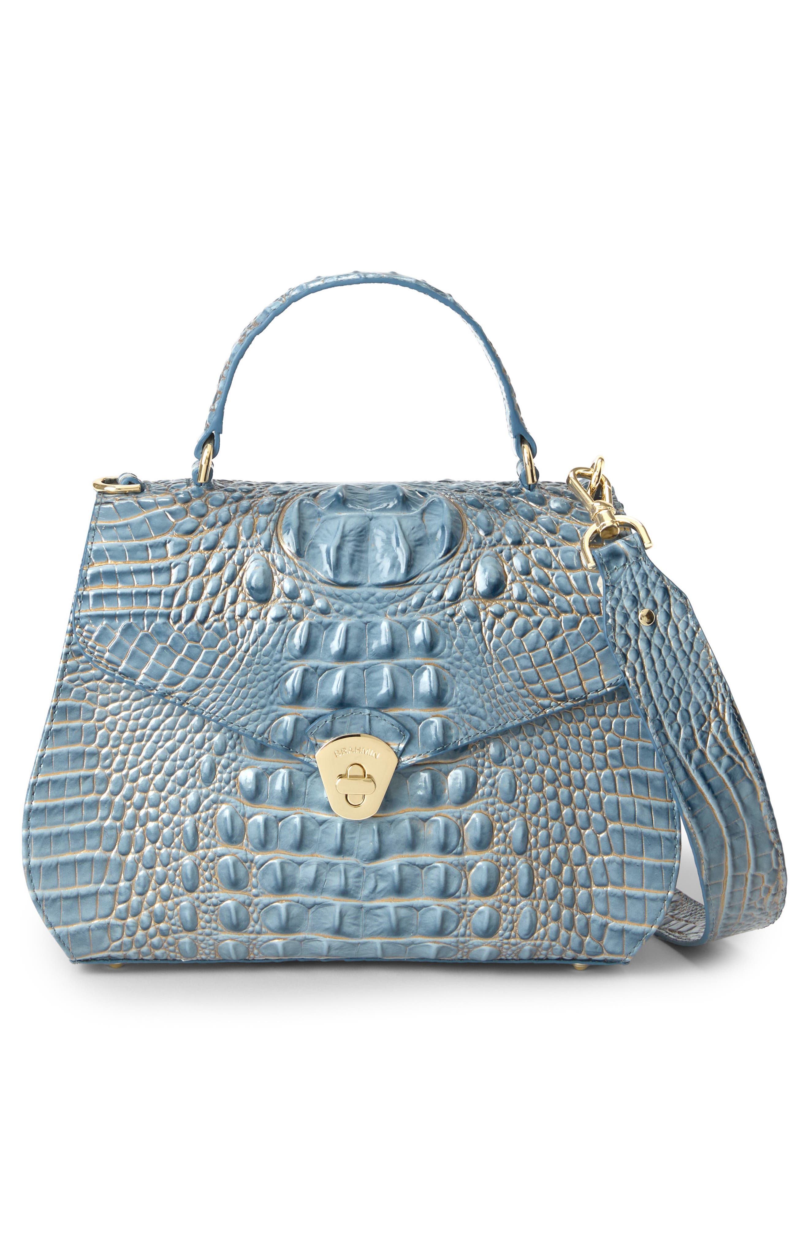 Annalise Croc Embossed Leather Satchel, Alternate, color, VINTAGE INDIGO
