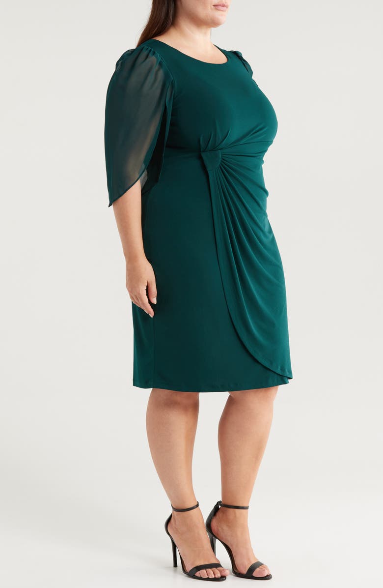 Connected Apparel Chiffon Sleeve Faux Wrap Dress, Alternate, color, 