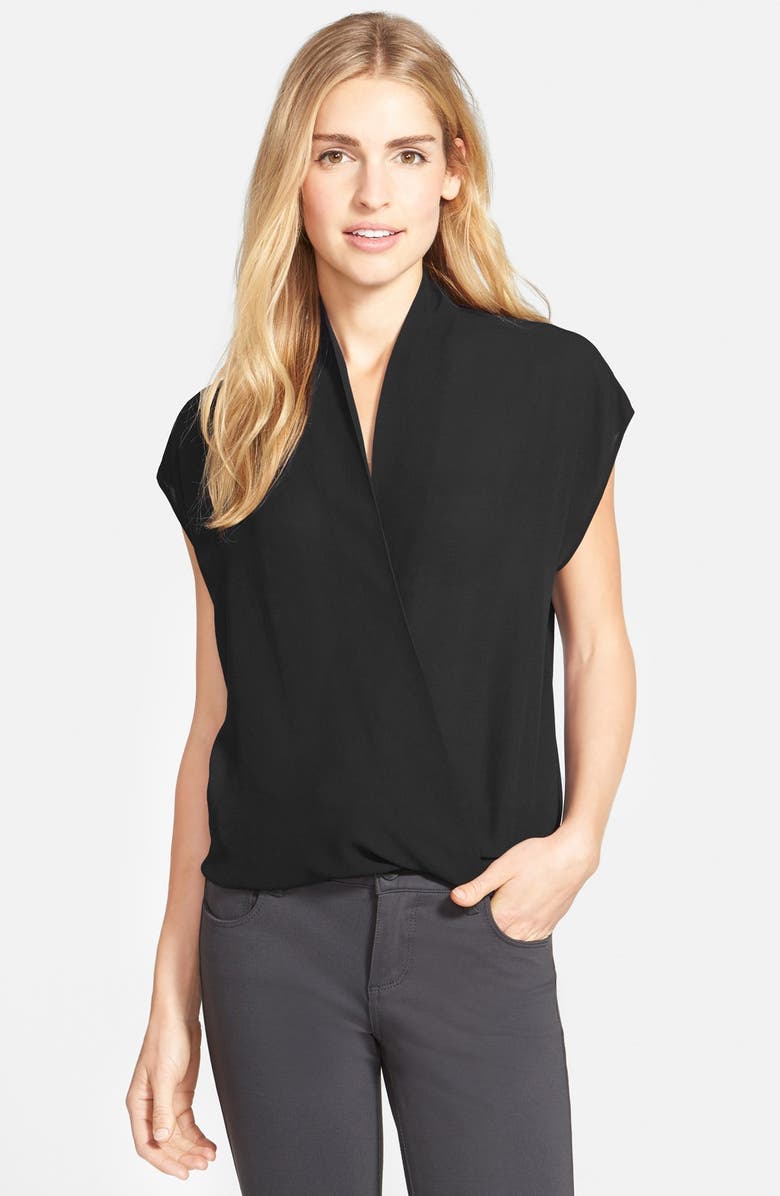 Pleione Short Sleeve Wrap Front Blouse, Main, color, 