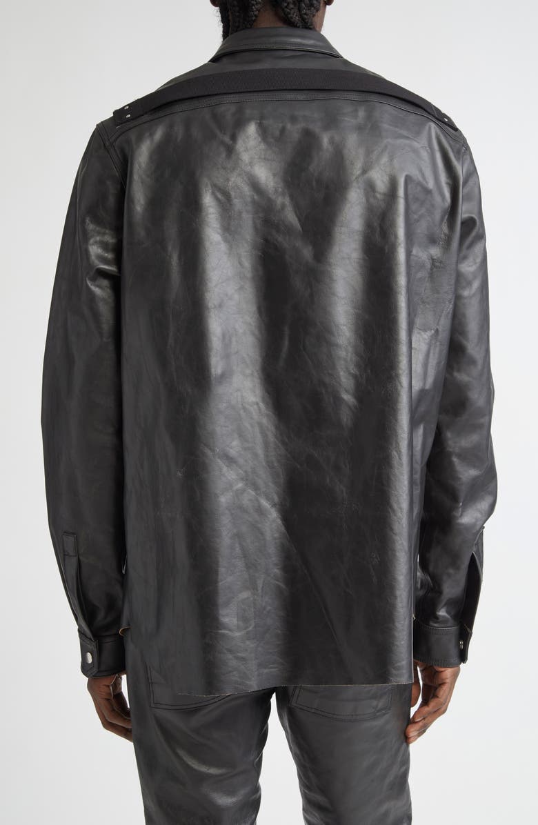 Rick Owens Leather Shirt Jacket, Alternate, color, Black