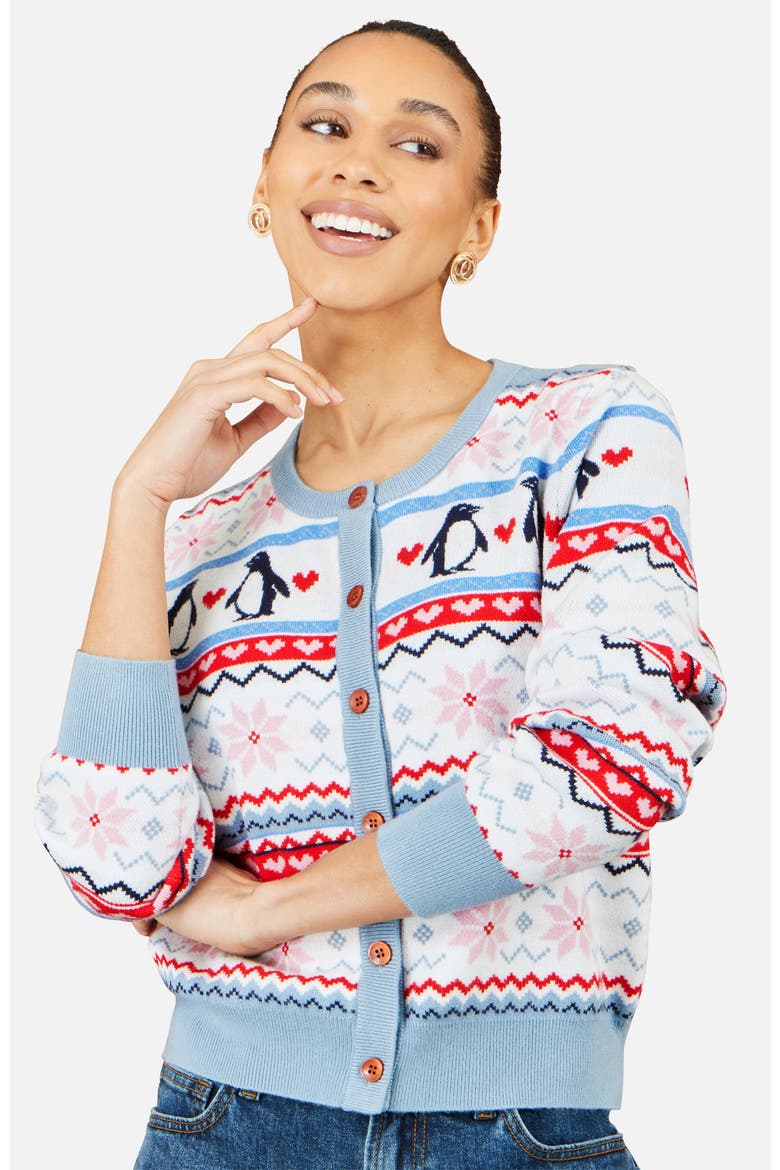 Penquin Fairisle Cardigan, Main, color, Red