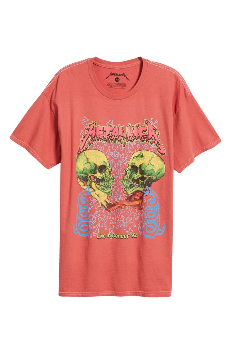 Merch Traffic Metallica Skulls Cotton Graphic T-Shirt, Alternate, color, Sunset Coral