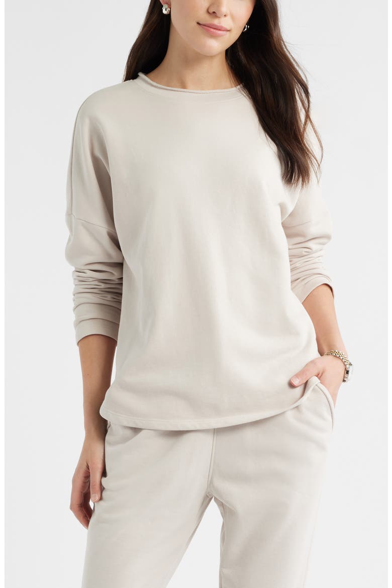 Roll Crewneck Terry Sweatshirt, Main, color, BEIGE MORN