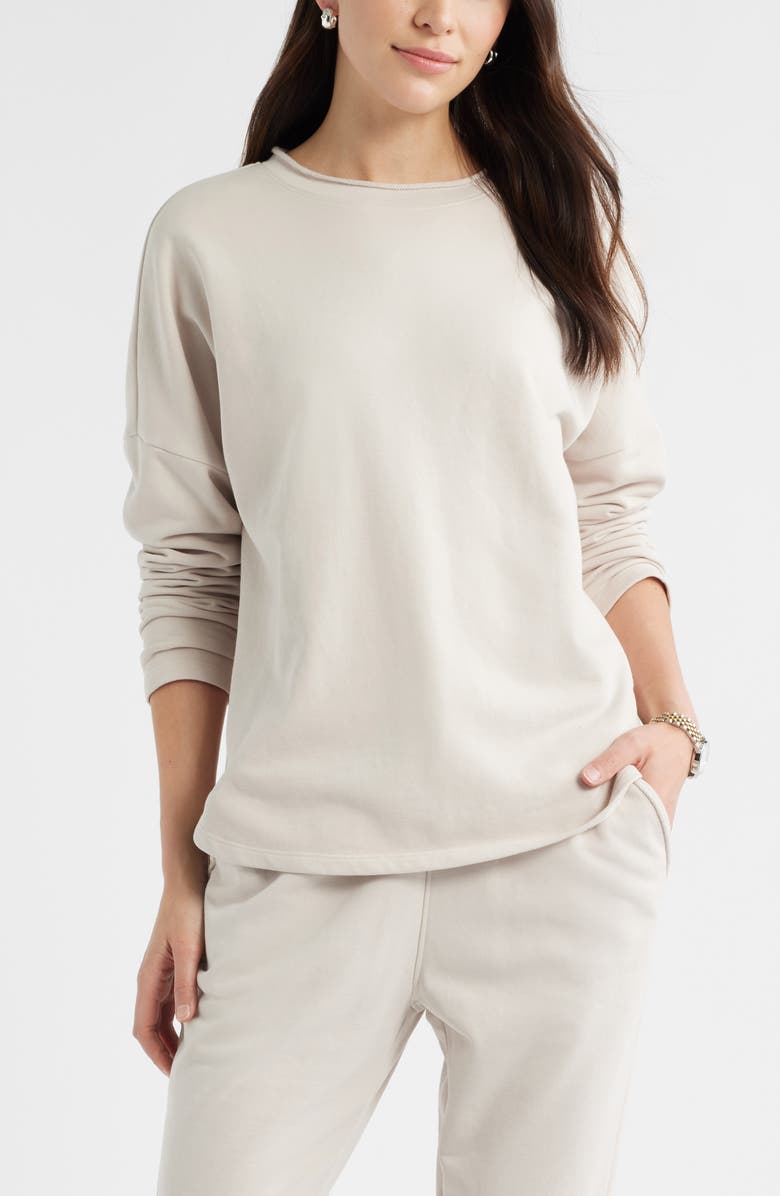 Caslon<sup>®</sup> Roll Crewneck Terry Sweatshirt, Main, color, Beige Morn